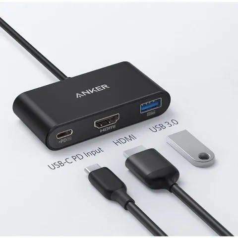 Bộ Chuyển Đổi Đa Năng Anker A8339 Power Expand 3-in-1 USB-C Hub - Cổng HDMI và USB-A 3.0, Hỗ Trợ 4K, Sạc Laptop Tối Đa 90W