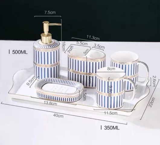 Bộ Đồ Dùng Nhà Tắm Sứ Cao Cấp - Cốc Đựng Bàn Chải Đánh Răng, Khay Xà Phòng, Lọ Nước Rửa Tay Đẹp Mắt, Họa Tiết Tinh Xảo