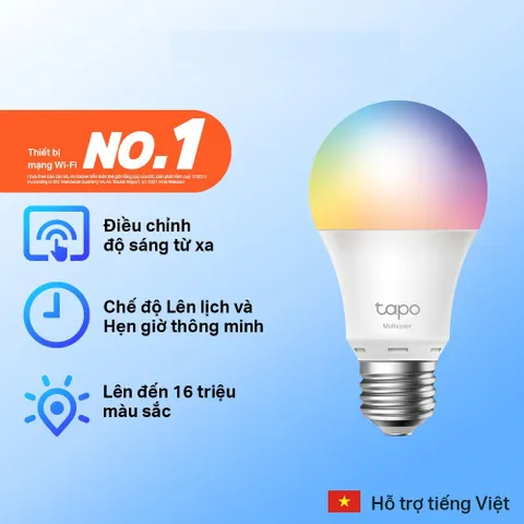 Bóng đèn thông minh TP-Link Tapo L510E/L520E/L530E - Điều chỉnh độ sáng, kết nối WiFi, điều khiển giọng nói, ánh sáng đa sắc, tiết kiệm năng lượng