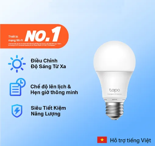 Bóng đèn thông minh TP-Link Tapo L510E/L520E/L530E - Điều chỉnh độ sáng, kết nối WiFi, điều khiển giọng nói, ánh sáng đa sắc, tiết kiệm năng lượng