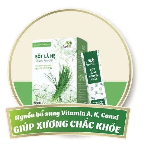 Bột lá hẹ Goce sấy khô 100% nguyên chất - Thực phẩm bổ sung giàu chất xơ, hỗ trợ tiêu hóa và giảm táo bón, tiện lợi 24 gói nhỏ.