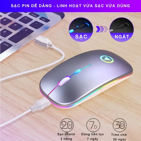 Chuột Không Dây Bluetooth Sạc Pin Sidotech M2S - Chuột Giảm Ồn, Kết Nối USB và Bluetooth, Độ Nhạy 1600 DPI, LED RGB 16 Màu