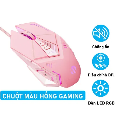 Chuột Gaming Không Dây Màu Hồng SIDOTECH Inphic W5P - Độ Nhạy 4000 DPI, Thiết Kế Đẹp Dành Cho Nữ Game Thủ, Tắt Âm Silent