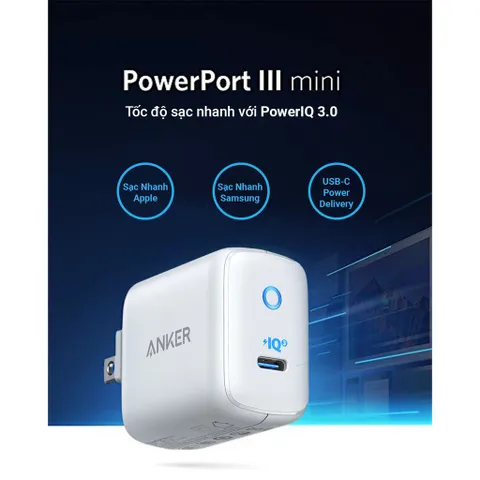 Củ Sạc Nhanh Anker A2615 PowerPort III 30W Chân Gập 1 Cổng - Sạc Điện Thoại, Máy Tính Bảng, Laptop, Thiết Kế Gọn Nhẹ, Tương Thích Type-C