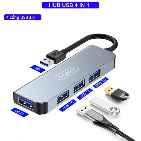 HUB Type C và HUB USB 3.0 Sidotech - Cổng chia USB nhanh gấp 10 lần, hỗ trợ kết nối cho Laptop và PC, thiết kế nhỏ gọn, tiện dụng.