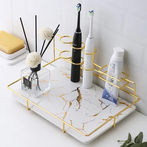 Khay sứ đựng đồ bàn chải và kem đánh răng phong cách Hàn Quốc sang trọng - Thiết kế độc đáo, chất liệu cao cấp, trang trí nhà cửa hoàn hảo