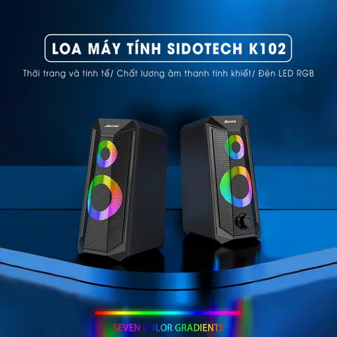 Loa máy tính mini để bàn âm thanh vòm 3D Sidotech K102 - Âm thanh sống động, đèn LED RGB đa màu sắc, tương thích với PC và laptop