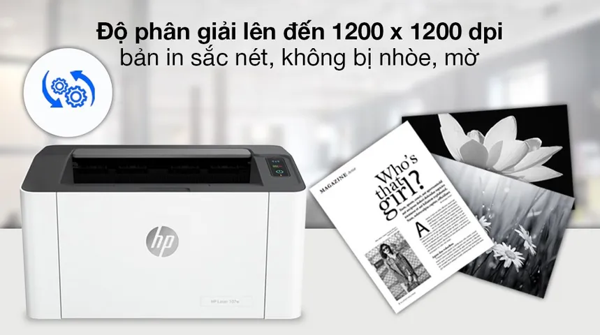 Máy In Laser Đen Trắng HP 107W - Kết Nối WiFi, Tốc Độ In 20 Trang/Phút, Chất Lượng Sắc Nét, Thiết Kế Nhỏ Gọn, Chính Hãng
