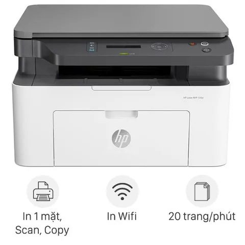 Máy in laser không dây HP 135W - Đa năng In, Copy, Scan, Kết nối USB & Wifi, Tốc độ 20 trang/phút, Chất lượng in 600x600 dpi
