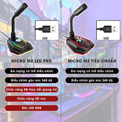 Micro thu âm để bàn SIDOTECH M2 - Micro USB giảm tiếng ồn, 360 độ xoay, tích hợp LED RGB, lý tưởng cho livestream và trò chuyện trực tuyến.