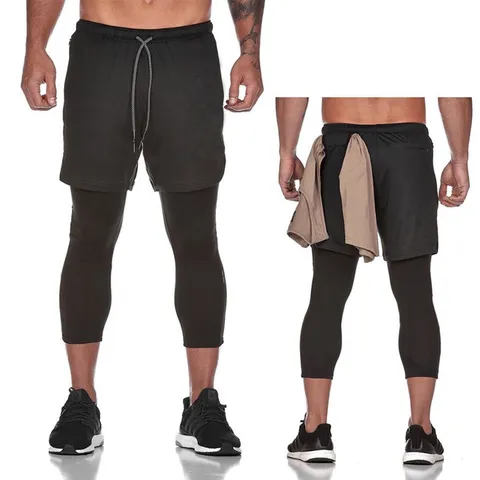 Quần Đùi Tập Gym Nam Có Lót Legging Thể Thao - Chất Liệu Cotton, Polyester, Đen Camo, Tiện Lợi Với Túi Khóa Kéo