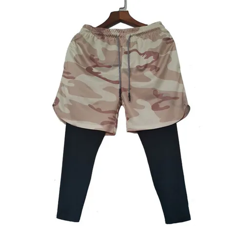 Quần Đùi Tập Gym Nam Có Lót Legging Thể Thao - Chất Liệu Cotton, Polyester, Đen Camo, Tiện Lợi Với Túi Khóa Kéo