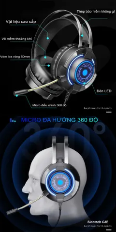 Tai Nghe Chụp Tai Gaming 7.1 Sidotech Inphic G2E - Micro 360 Độ, Âm Thanh Vòm, Chống Ồn, Thiết Kế Độc Đáo, Phục Vụ Game Thủ