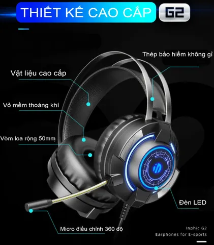 Tai Nghe Gaming 7.1 Siêu Trầm Inphic G2H Có Mic Đàm Thoại - Âm Thanh Chất Lượng Cao, Thiết Kế Hiện Đại, Dành Cho Game Thủ