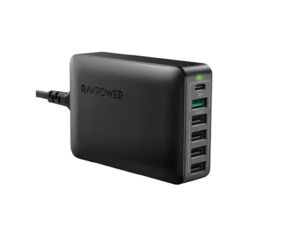 Trạm Sạc Để Bàn Ravpower RP PC029 Pro 6 Cổng, Hỗ Trợ USB PD 3.0, QC3.0 - Sạc Nhanh 60W Cho Mọi Thiết Bị Điện Tử