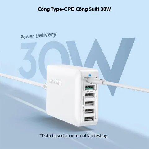 Trạm Sạc Để Bàn Ravpower RP PC029 Pro 6 Cổng, Hỗ Trợ USB PD 3.0, QC3.0 - Sạc Nhanh 60W Cho Mọi Thiết Bị Điện Tử