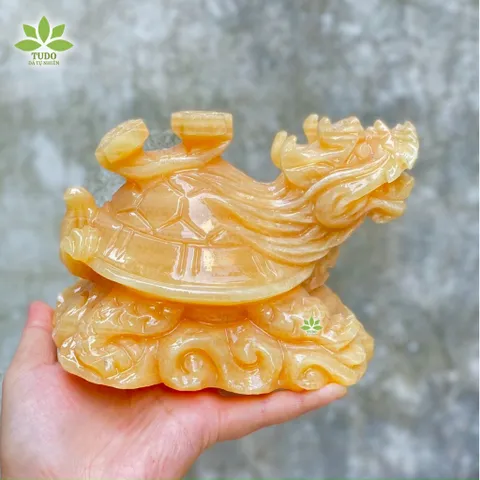 Tượng Long Quy 15cm Cưỡi Mây Ngọc Pakistan - Vật Phẩm Phong Thủy Trấn Trạch, Mang Lại May Mắn và Phúc Lộc