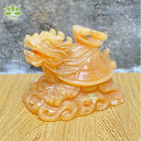 Tượng Long Quy 15cm Cưỡi Mây Ngọc Pakistan - Vật Phẩm Phong Thủy Trấn Trạch, Mang Lại May Mắn và Phúc Lộc