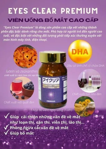 Viên uống bổ mắt Eyes Clear Premium - Hỗ trợ thị lực, phòng ngừa vấn đề mắt, Lutein, DHA, 90 viên - Sản phẩm chất lượng cao