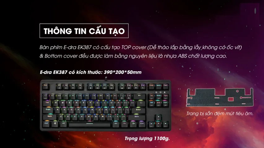 Bàn phím cơ E-DRA EK387 RGB TKL - Switch Outemu, LED RGB Tùy Chỉnh, Thiết Kế Gọn Nhẹ, Phụ Kiện Máy Tính Chất Lượng Cao