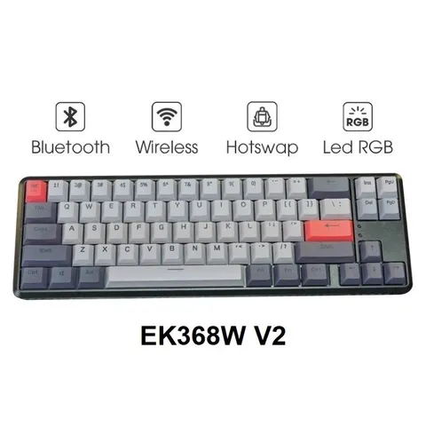 Bàn Phím Cơ Gaming E-Dra EK368W V2 - Kết Nối Bluetooth 5.0, USB và 2.4Ghz, Keycap PBT Dyesub Siêu Bền, Thiết Kế 68 Phím Tương Thích Windows và MacOS