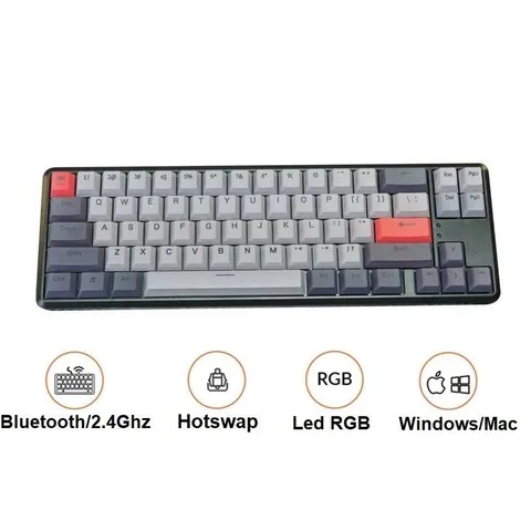 Bàn Phím Cơ Gaming E-Dra EK368W V2 - Kết Nối Bluetooth 5.0, USB và 2.4Ghz, Keycap PBT Dyesub Siêu Bền, Thiết Kế 68 Phím Tương Thích Windows và MacOS