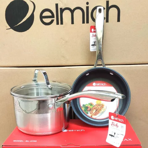 Bộ Nồi Quánh và Chảo Inox 5 Đáy Elmich Baby EL3795 - Kích Thước 16cm, Chống Dính, Thích Hợp Nấu Ăn Nhỏ Cho Bé, Tiện Dụng Hàng Ngày