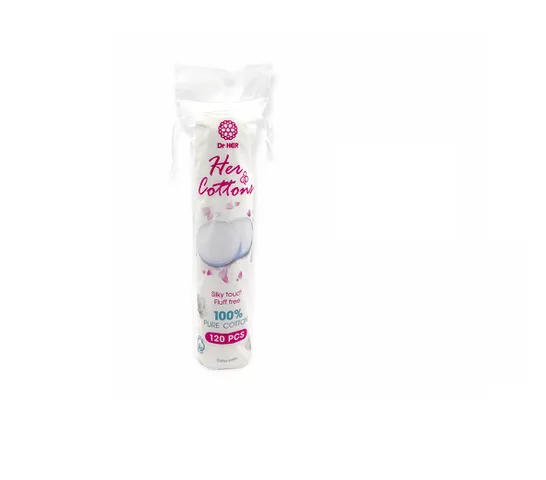 Bông tẩy trang Dr.Her Cotton Pháp - 100% Cotton Thiên Nhiên, Mềm Mịn, Chăm Sóc Da Mặt và Mắt, Hộp 120 Miếng