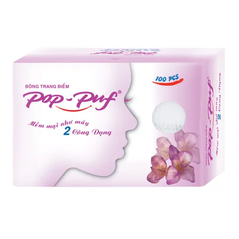 Bông Tẩy Trang Miếng Vuông Pop - Puf Classic 100 Miếng Cotton Cao Cấp - Dày Dặn, Mềm Mịn, Thấm Hút Tối Ưu