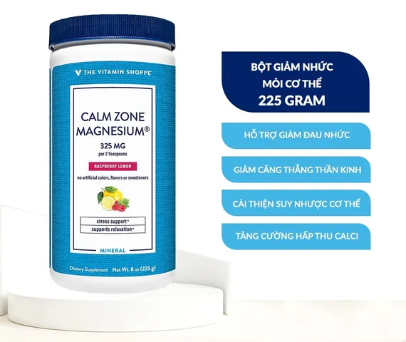 Bột uống The Vitamin Shoppe Calm Zone Magnesium 325 MG - Giúp Giảm Nhức Mỏi, Thư Giãn Tinh Thần, Hỗ Trợ Năng Lượng, Lọ 225g