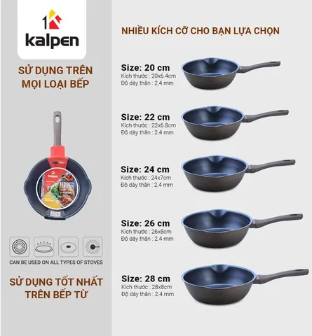 Chảo Chống Dính Sâu Lòng Kalpen Lipper Đáy Từ 24cm/26cm/28cm - Chất Liệu Nhôm Cao Cấp, Dùng Được Trên Bếp Từ, Bếp Ga, Tiện Dụng Trong Nấu Ăn