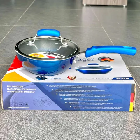 Chảo sâu lòng chống dính vung kính Kalpen Inzager đáy từ phẳng - Chảo bếp từ siêu bền, tiết kiệm điện, đa năng cho mọi loại bếp.
