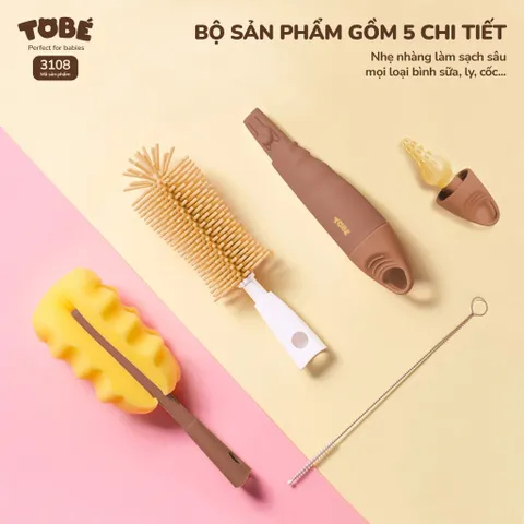 Cọ Bình Sữa Silicone ToBé MS 3108 - Bộ 5 Chi Tiết Vệ Sinh An Toàn Cho Bé, Chất Liệu Lành Tính, Không Tích Nước, Không Tụ Vi Khuẩn