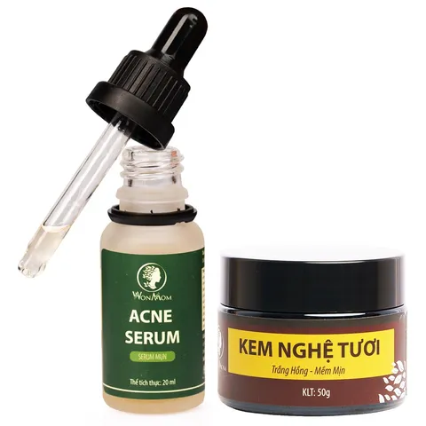 Combo Kem Nghệ Tươi & Serum Dưỡng Da Wonmom Cho Mẹ Sau Sinh - Hỗ Trợ Sáng Da, Giảm Mụn, Cải Thiện Nám Tàn Nhang