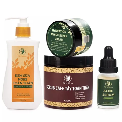 Combo Dưỡng Da Wonmom - Bộ Sản Phẩm Sạch Mụn, Trắng Da Mặt và Body Toàn Diện Từ Thành Phần Hữu Cơ Cho Mẹ Sau Sinh