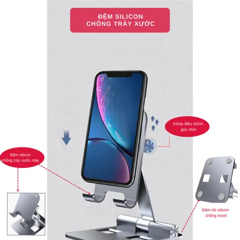 Giá Đỡ Máy Tính Bảng Tamayoko T002 - Giá Đỡ Điện Thoại Uốn Dẻo Bằng Hợp Kim Nhôm, Khe Cắm Sạc Tiện Lợi, Tương Thích Với iPad và Smartphone