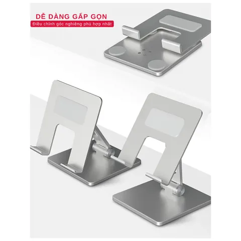 Giá Đỡ Điện Thoại, Máy Tính Bảng Để Bàn Tamayoko T01 - Hợp Kim Nhôm Cao Cấp, Chắc Chắn, Điều Chỉnh Góc Nghiêng, Màu Bạc/Đen
