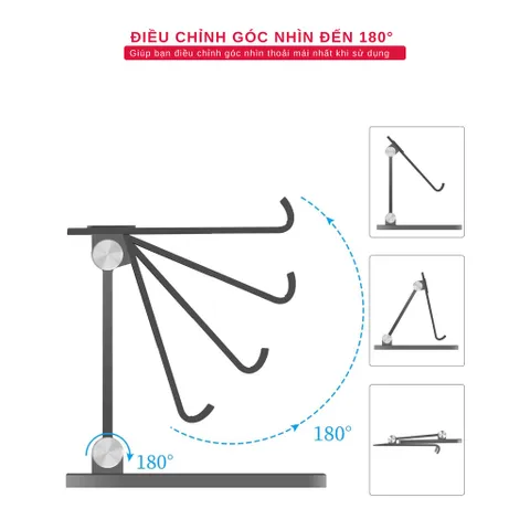 Giá Đỡ Điện Thoại, Máy Tính Bảng Để Bàn Tamayoko T01 - Hợp Kim Nhôm Cao Cấp, Chắc Chắn, Điều Chỉnh Góc Nghiêng, Màu Bạc/Đen