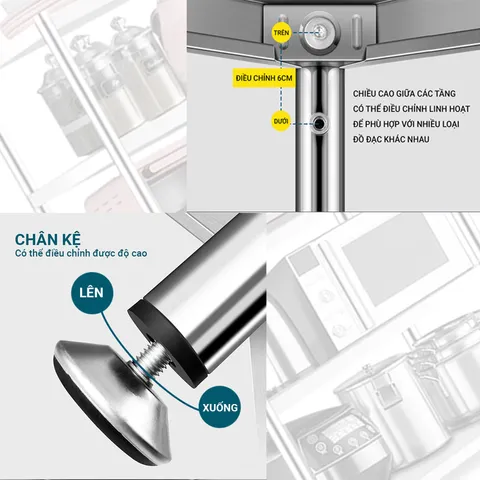 Kệ inox lắp ghép 3 tầng Kalpen KIN3K60/80 - Chất liệu inox 304 bền đẹp, chịu lực 600kg, tiện dụng cho mọi không gian nhà bếp và phòng ngủ