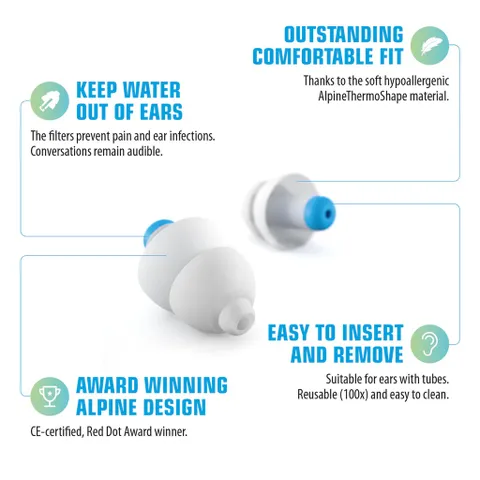 Nút Bịt Tai Đi Bơi Chống Nước Alpine SwimSafe Cho Người Lớn - Ngăn Nước, Ngừa Nhiễm Trùng Tai, Người Tham Gia Thể Thao Nước