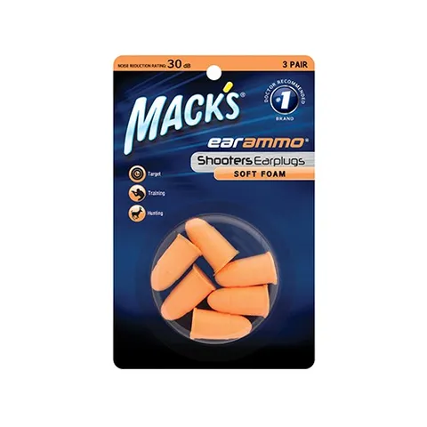 Nút bịt tai mềm Mack's Ear Ammo Shooters - Giảm tiếng ồn hiệu quả, bảo vệ thính giác - Hộp 3 đôi cao su non nguyên chất