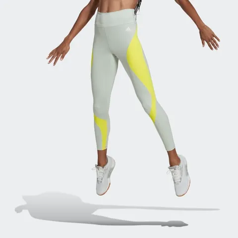 Quần bó thể thao nữ Adidas Training Essentials HN9914 - Tights 7/8 Hitt Colorblock, màu xanh, lý tưởng cho tập gym, yoga và chạy bộ.
