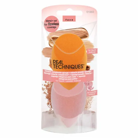 Set 2 Mút Trang Điểm Real Techniques - Miracle Complexion Sponge và Miracle Powder Sponge, Tán Kem Nền và Phấn Phủ Hoàn Hảo