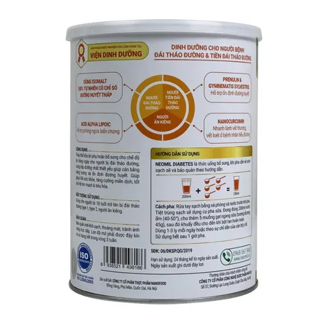 Sữa Bột Dinh Dưỡng Neomil Diabetes Hỗ Trợ Người Tiểu Đường - Cung Cấp Dinh Dưỡng Thiết Yếu, 350g và 850g