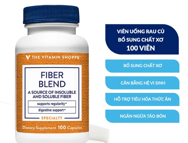 Viên rau củ bổ sung chất xơ The Vitamin Shoppe Fiber Blend - Hỗ trợ tiêu hóa và cải thiện đường ruột 100 viên nang tự nhiên