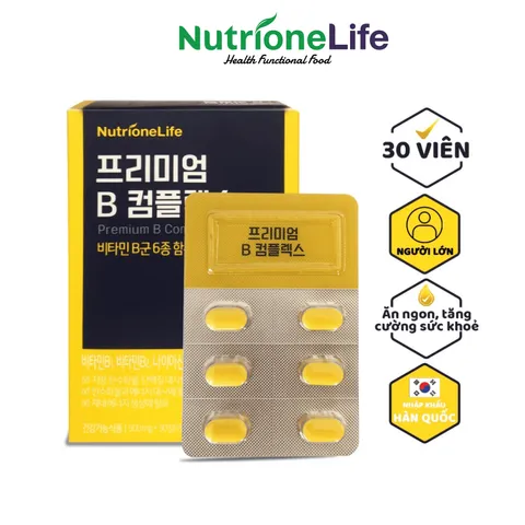 Viên uống bổ sung vitamin B tổng hợp NutrioneLife Premium B Complex - Hỗ trợ sức đề kháng, giảm mệt mỏi, hộp 30 viên