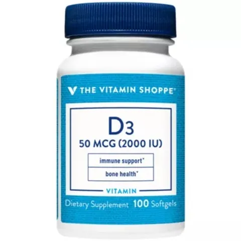 Viên Uống Vitamin D3 The Vitamin Shoppe - Hỗ Trợ Tăng Cường Hấp Thu Canxi, Giúp Xương Khỏe Mạnh, Tăng Cường Sức Đề Kháng