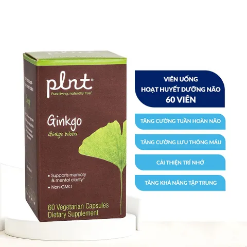 Viên Uống Hoạt Huyết Dưỡng Não PLNT Ginkgo - Tăng Cường Tuần Hoàn Máu, Cải Thiện Trí Nhớ và Tập Trung, 60 Viên
