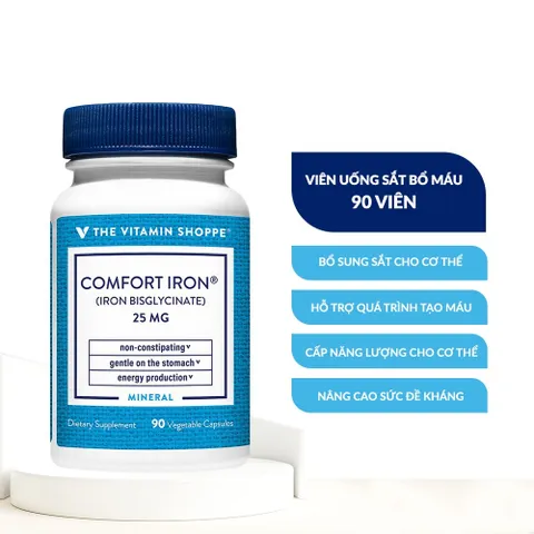 Viên uống sắt bổ máu The Vitamin Shoppe Comfort Iron 25mg - Hỗ trợ tăng cường sức khỏe, tái tạo máu hiệu quả