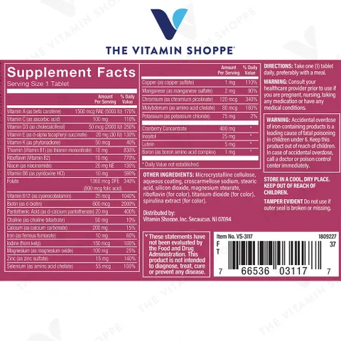 Vitamin Tổng Hợp Cho Nữ The Vitamin Shoppe One Daily - Hỗ Trợ Sức Khỏe, Tăng Cường Miễn Dịch, 60 Viên